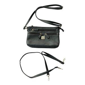 Stone Mountain Gray Faux Leather Crossbody Bag – Multi-Zip – Adjustable Strap –